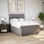 Pat continental cu saltea gri taupe 140×200 cm material textil