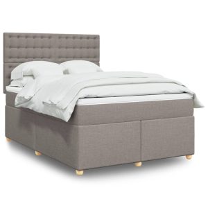 Pat continental cu saltea gri taupe 140×200 cm material textil