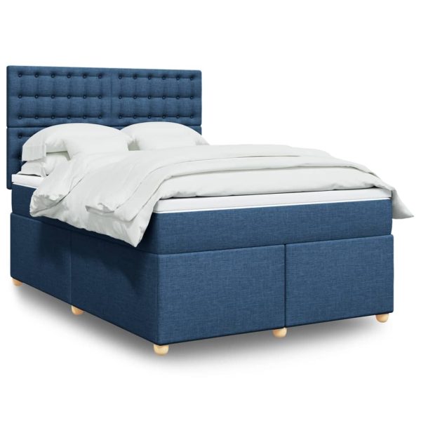 Pat continental cu saltea, albastru, 140x200cm, material textil