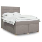Pat box spring cu saltea, gri taupe, 160×200 cm material textil