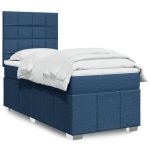 Pat box spring cu saltea, albastru, 90×200 cm, textil