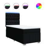 Pat box spring cu saltea, negru, 90×200 cm, textil