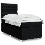 Pat box spring cu saltea, negru, 90×200 cm, textil