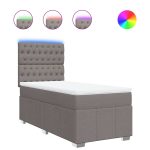 Pat box spring cu saltea, gri taupe, 90×200 cm, textil