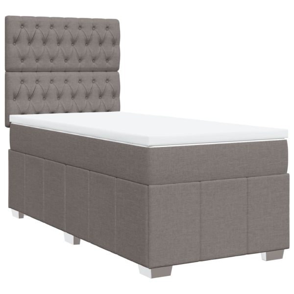 Pat box spring cu saltea, gri taupe, 90×200 cm, textil
