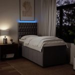 Pat box spring cu saltea, gri taupe, 90×200 cm, textil