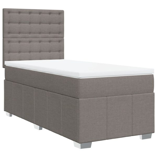 Pat box spring cu saltea, gri taupe, 90×200 cm, textil