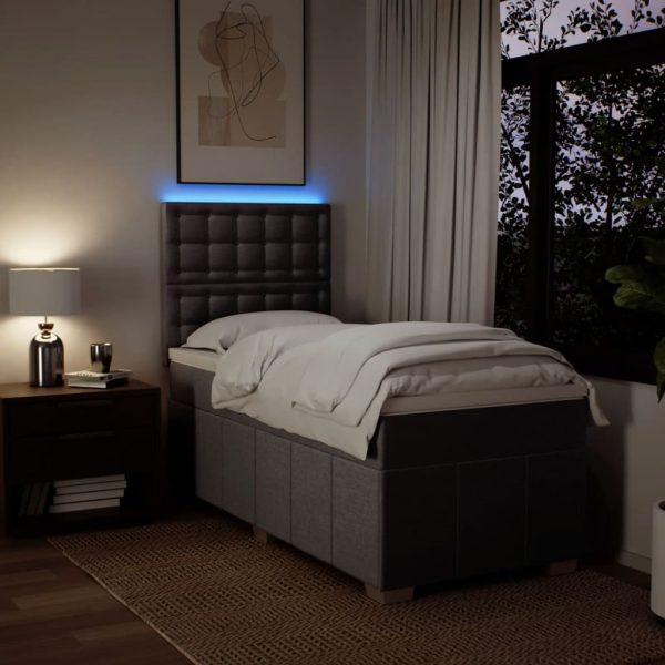 Pat box spring cu saltea, gri taupe, 90×200 cm, textil