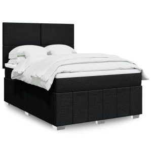 Pat box spring cu saltea, negru, 140×200 cm, textil