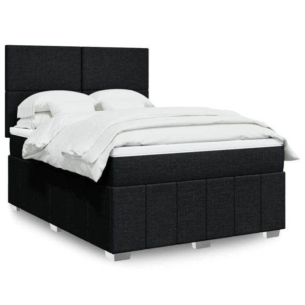 Pat box spring cu saltea, negru, 140×200 cm, textil
