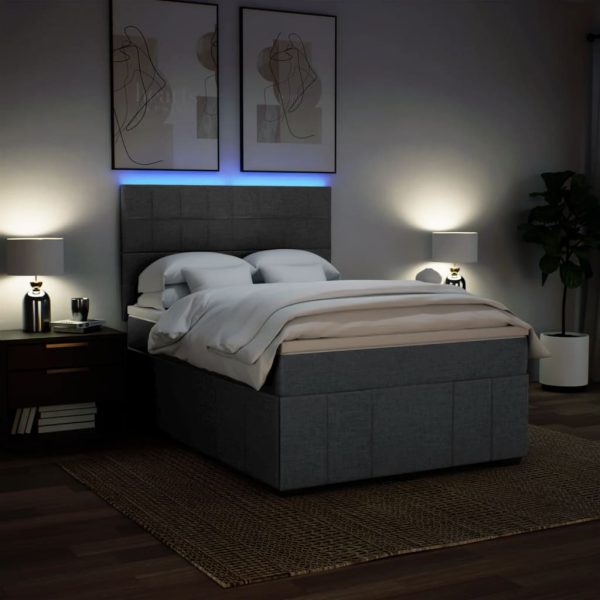 Pat box spring cu saltea, gri închis, 140×200 cm, textil
