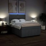 Pat box spring cu saltea, gri închis, 140×200 cm, textil