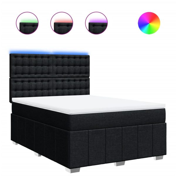 Pat box spring cu saltea, negru, 140×200 cm, textil