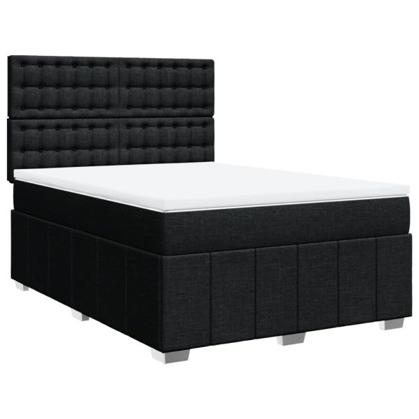 Pat box spring cu saltea, negru, 140×200 cm, textil