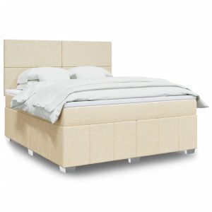 Pat continental cu saltea, crem, 180×200 cm, textil