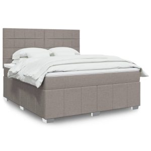 Pat continental cu saltea, gri taupe, 180×200 cm, textil