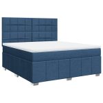 Pat box spring cu saltea, albastru, 180×200 cm, material textil