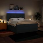 Pat box spring cu saltea, albastru, 180×200 cm, material textil