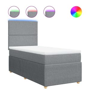 Pat box spring cu saltea, gri deschis, 90×190 cm, textil