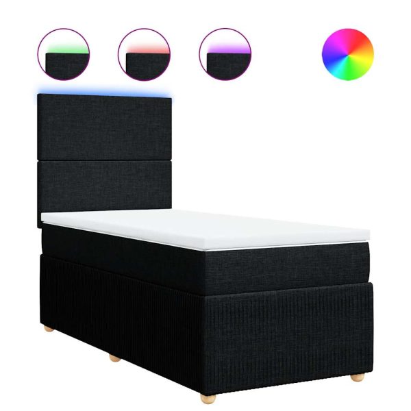 Pat box spring cu saltea, negru, 90×190 cm, textil