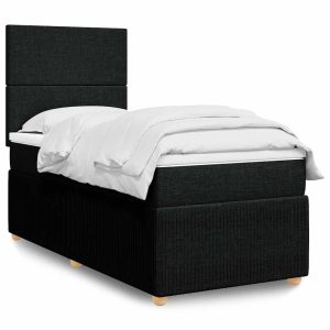Pat box spring cu saltea, negru, 90×190 cm, textil