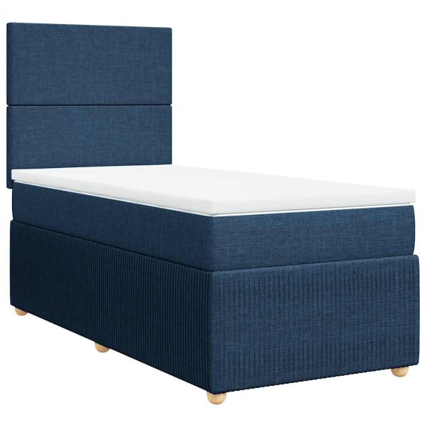 Pat box spring cu saltea, albastru, 90×190 cm, textil