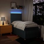 Pat box spring cu saltea, albastru, 90×190 cm, textil