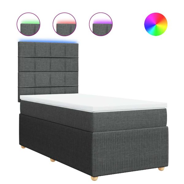 Pat box spring cu saltea, gri închis, 90×190 cm, textil