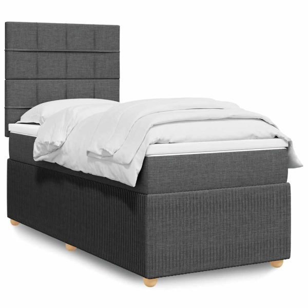 Pat box spring cu saltea, gri închis, 90×190 cm, textil