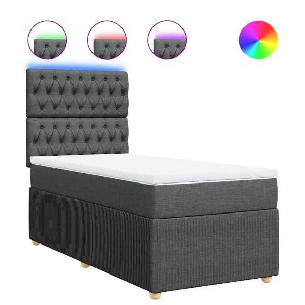 Pat box spring cu saltea, gri închis, 90×190 cm, textil
