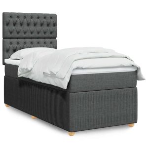 Pat box spring cu saltea, gri închis, 90×190 cm, textil