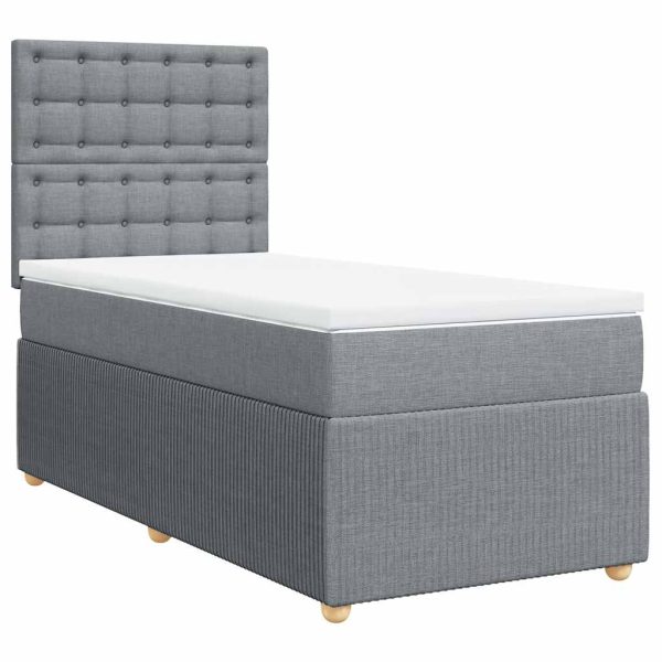Pat box spring cu saltea, gri deschis, 90×190 cm, textil