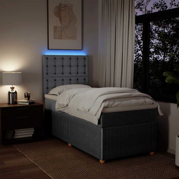 Pat box spring cu saltea, gri deschis, 90×190 cm, textil