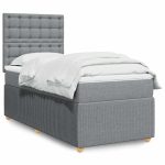 Pat box spring cu saltea, gri deschis, 90×190 cm, textil