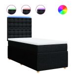 Pat box spring cu saltea, negru, 90×190 cm, textil