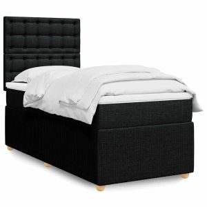 Pat box spring cu saltea, negru, 90×190 cm, textil