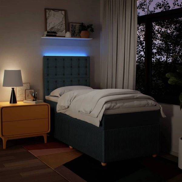 Pat box spring cu saltea, albastru, 90×190 cm, textil