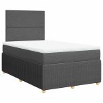 Pat box spring cu saltea, gri închis, 120×200 cm, textil
