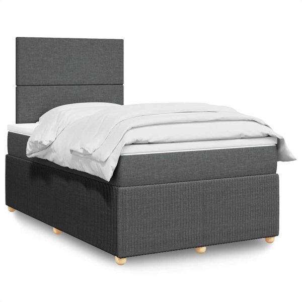 Pat box spring cu saltea, gri închis, 120×200 cm, textil