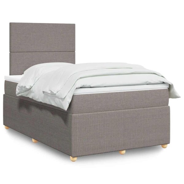 Pat box spring cu saltea, gri taupe, 120×200 cm, textil