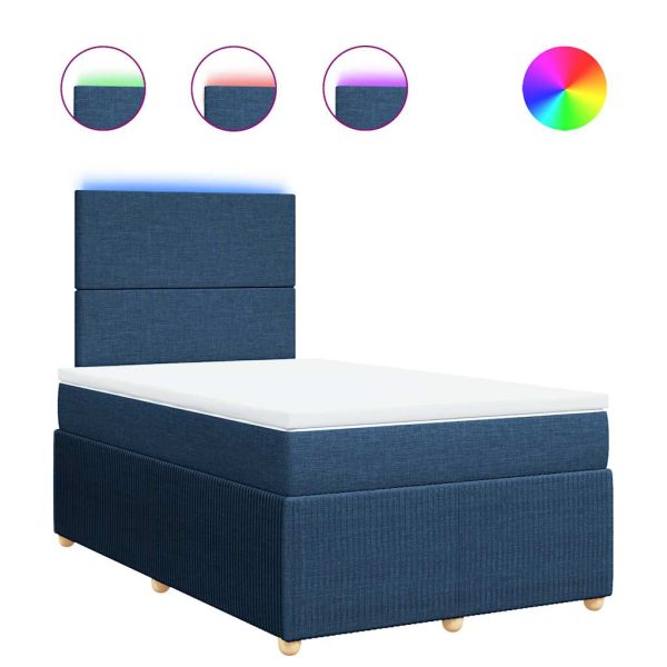 Pat box spring cu saltea, albastru, 120×200 cm, textil