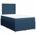 Pat box spring cu saltea, albastru, 120×200 cm, textil