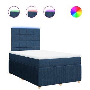 Pat box spring cu saltea, albastru, 120×200 cm, textil