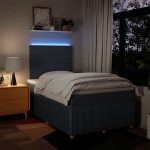 Pat box spring cu saltea, albastru, 120×200 cm, textil
