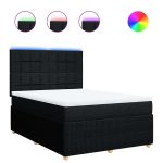 Pat box spring cu saltea, negru, 140×200 cm, textil