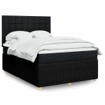 Pat box spring cu saltea, negru, 140×200 cm, textil