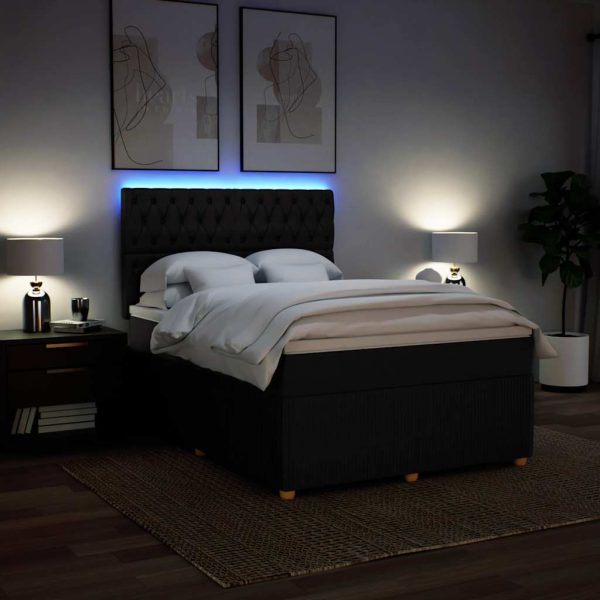 Pat box spring cu saltea, negru, 140×200 cm, textil