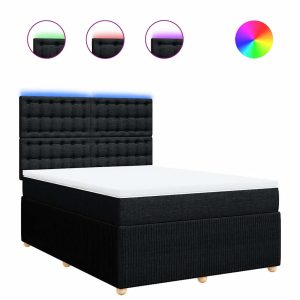 Pat box spring cu saltea, negru, 140×200 cm, textil