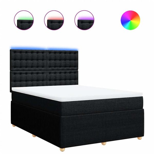 Pat box spring cu saltea, negru, 140×200 cm, textil