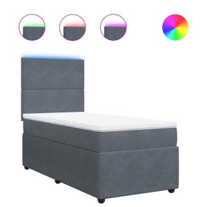 Pat box spring cu saltea, gri închis, 80×200 cm, catifea